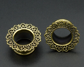 Mandala Tunnel and Plugs, Brass Tunnels | From 6mm (2g) to 16mm (5/8") - PAIR | Organika Tribal