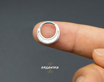 Silver Septum Ring with Mother Pearl,1.2 mm (16g), Silver 925, Septum Piercing, Silver Septum Jewelry  | Organika Tribal