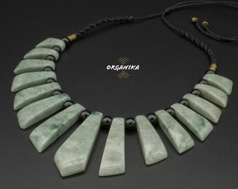 Green "Manzano" Jade and Black Jade, Necklace, Guatemalan Jadeite, Mayan Jade, Macramè Necklace, Adjustable Necklace  | Organika Tribal