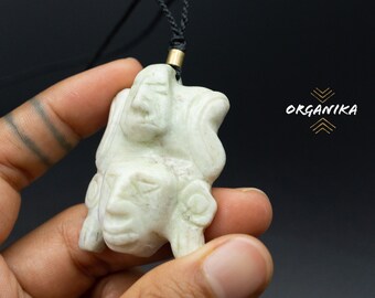 White Jade Mask Necklace, Mayan Mask, Mayan face Jewelry, Guatemalan Jade (UNIQUE PIECE) | Organika Tribal