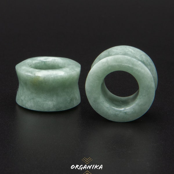 Jade Tunnels, Jade Stone Plugs, Tunnel and plugs, Guatemalan Jade, Light Green | From 8mm (0g) to 30mm (1"1/18) - PAIR | Organika Tribal