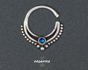 Silver 925 - Blue Opal - Septum 1.2mm (16g) - For pierced nose