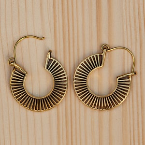 Mandala Earrings, Brass earrings, Tunnel hoops, Tunnel dangles, Ear Hangers, Boho Jewerly - PAIR | Organika Tribal