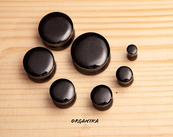 Black Jade Plugs, Jade Stone Plugs, Tunnel and plugs, Guatemalan Black Jadeite - From 6mm(2g) to - 18mm (11/16") - PAIR | Organika Tribal