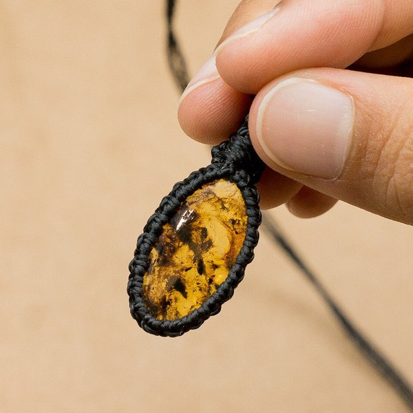 Yellow Amber Necklace, Macramè Chiapas Amber Necklace, Mexican Amber - Adjustable Necklace  | Organika Tribal