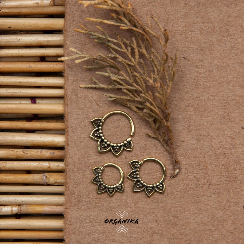 Septum Ring 1mm 18g 6mm, 8mm, 10mm INSIDE THE RING, Brass Nose Septum Jewelry Organika Tribal image 1