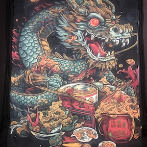 GROSSE Kordelzugtasche H 20 x L 16 Neuheit Drachen Ramen Meme Otaku Videospiel Karte Anime Cartoon