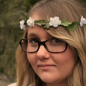 White with greenery flower floral elastic headband crown adjustable