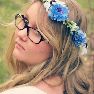 Spring summer blue flower floral headband crown adjustable