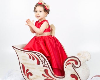 Rotes Prinzessinnenkleid, Party rotes Kleid, Blumenmädchenkleid, Erster Geburtstagskleid, Tütü Kleid, Weihnachtskleid