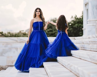 Royal blue mother daughter matching dresses, Mommy and me dresses, Dresses for photoshoot, Mommy and me outfits