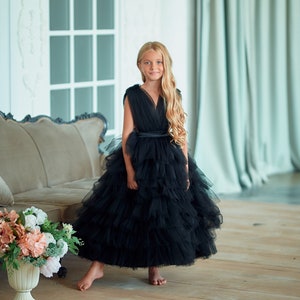 Black tulle dress, Flower girl dress, Princess dress, Party dress