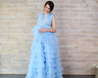 Long light blue maternity gown, Maternity dress for photo shoot, Baby shower dress, Maternity photo, Photo session,  Photo shoot pregnancy