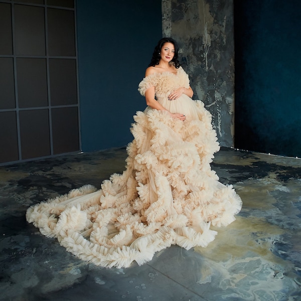 Umstandskleid, Baby-Dusche-Kleid, Schwangerschaftskleid, Stillkleid für Fotoshooting, Tüll Umstandskleid