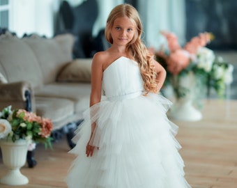 White Corset dress , Ivory Flower girl dress, Tulle flower girl dress , Girl Dress ,Tulle dress ,Pageant dress ,Princess dress