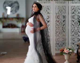 White Maternity dress for photoshoot, Jersey maternity dress with a cape, Maternity gown, Maternity dress, Baby shower dress, Pregnancy gown