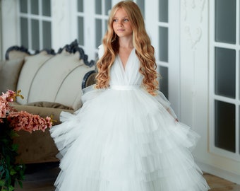 Ivory flower girl dress, White flower girl dress toddler, Tutu dress, Princess dress, Tulle flower girl dress, Pageant dress for photoshoot