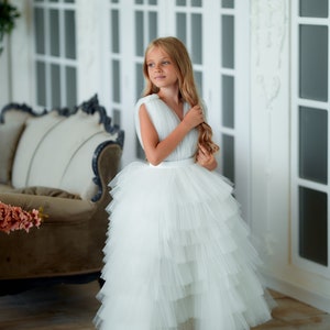 Ivory flower girl dress, White flower girl dress toddler, Tutu dress, Princess dress, Tulle flower girl dress, Pageant dress for photoshoot image 3