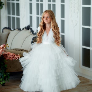 Ivory flower girl dress, White flower girl dress toddler, Tutu dress, Princess dress, Tulle flower girl dress, Pageant dress for photoshoot