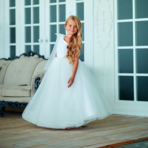 One-Shoulder-Blumen-Mädchen-Kleid, bodenlangen Blumen-Ballkleid, Elfenbein-Tüll-Blumenmädchen-Kleid, Prinzessin Kleid, formales Kleid für Kleinkinder