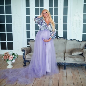 open lace back dress Angel Maternity Natalie Maternity Ruffled Neckline Eyelet Dress in Lilac
