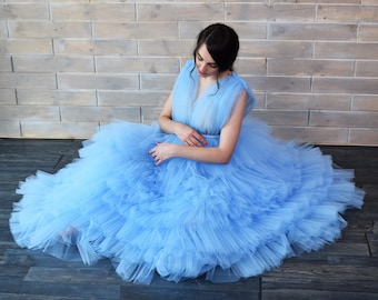 Light blue maternity dress for Baby shower, Long light blue maternity gown for photo shoot