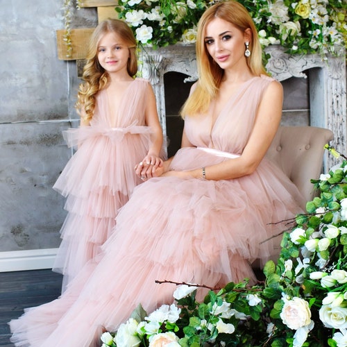 mom birthday dress Festive lace dresses for mother and daughter 