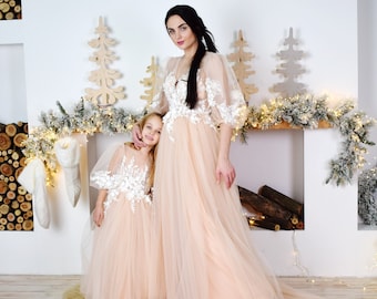 Beige mother daughter matching dress, Mommy and me outfits, Mother daughter dress, Beige dress, Photo shoot, Photo session, lace maxi dress