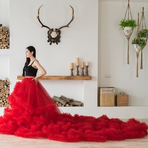Tulle skirt with a long train for a photo shoot