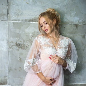Langes hellrosa Umstandskleid, Kleid für Babyparty, Kleid für Fotoshooting, Umstandskleid, Fotosession, Umstandsfoto, Schwangerschaft