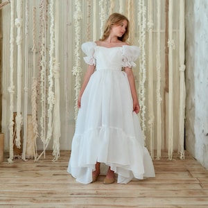 Elfenbein Erstkommunion Kleid, Blumenmädchen Kleid, Taufkleid, Organza Kleid, Baby Mädchen Kleid