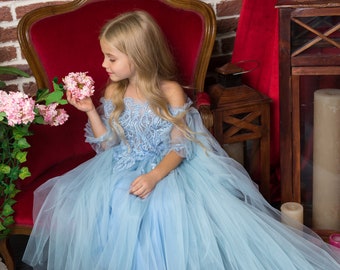 Blue Princess dress, First Birthday dress, Blue dress, Flower girl dress, Tutu Dress, Christmas dress