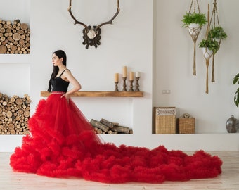 Tulle skirt with a long train for a photo shoot