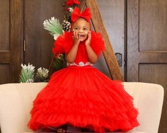 Flower girl dress, Baby red dress, Tutu dress, Princess dress, Party dress, First Birthday dress, Christmas baby dress