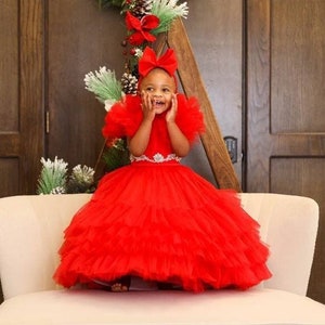Flower girl dress, Baby red dress, Tutu dress, Princess dress, Party dress, First Birthday dress, Christmas baby dress