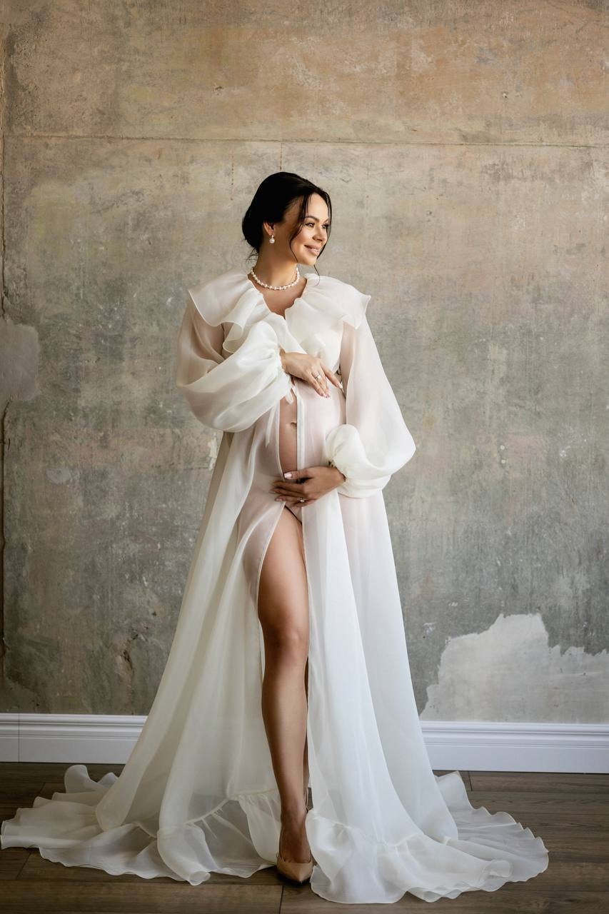 Ivory Maternity Gown, Maternity Dress for Photo Shoot, Organza Maternity Dress, Tulle Pregnancy Dress