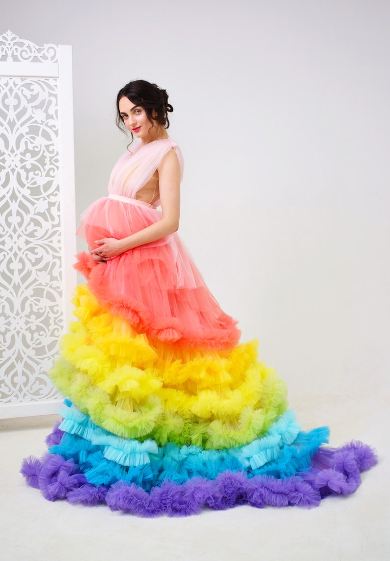 Rainbow Maternity Dress Rainbow Maternity Gown Pregnancy Etsy