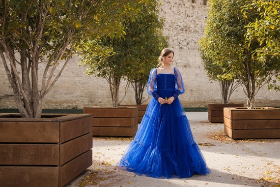 Royal Blue Elegant Dress, Corset Dress in Vintage Style, Prom Dress, Women  Tulle Dress, Evening Long Dress, Sheer Tulle Dress Gown -  Norway