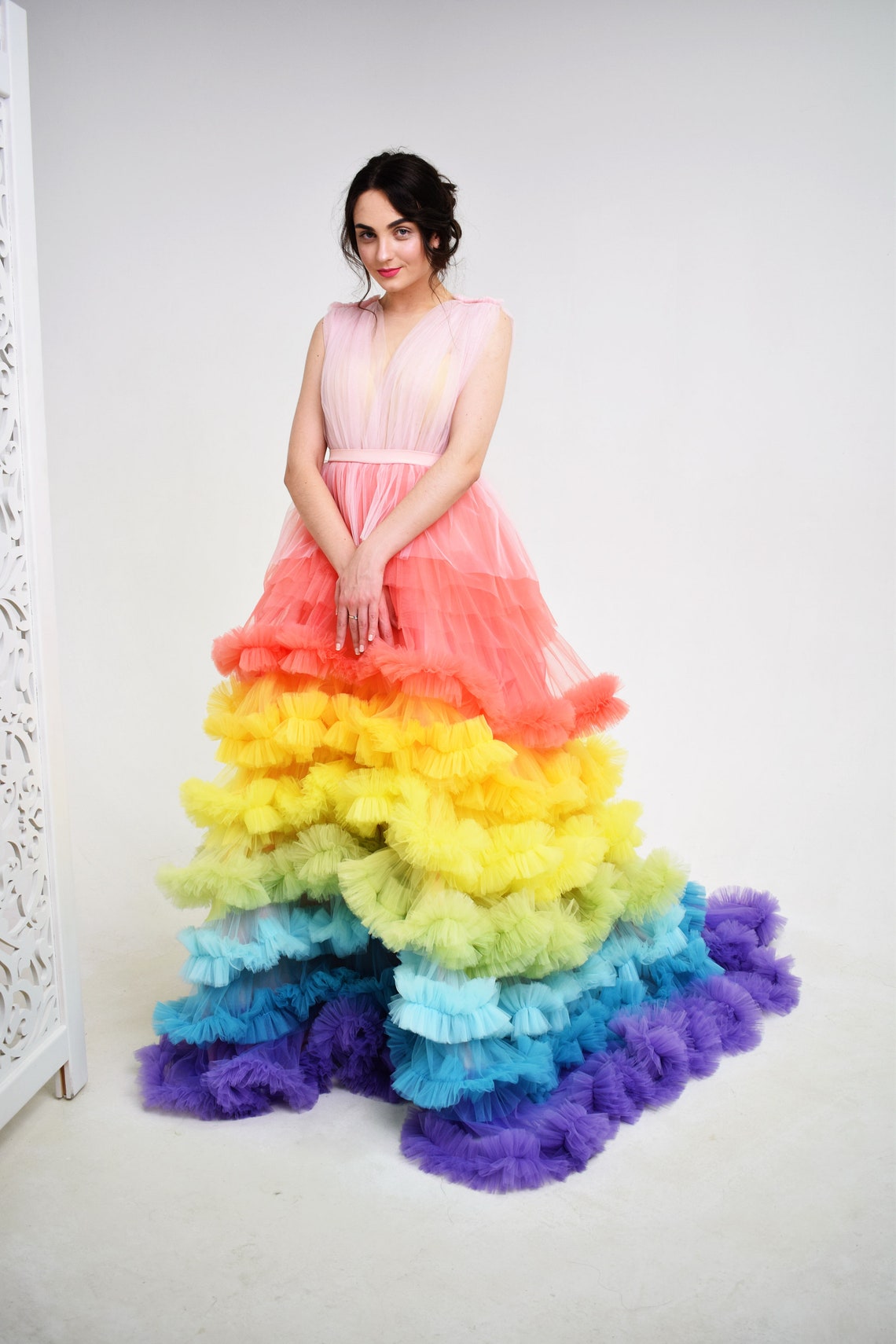 Rainbow dress Pride dress Photo shoot maxi dress image 5