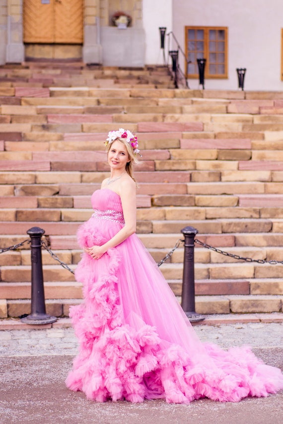 Off Shoulder Pearl Tulle Maternity Dress for Photo Shoot Maternity Gow –  reathua