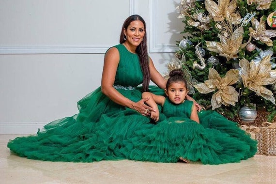 Buy Mother Daughter Dresses Chiffon Bohemian Strapless Beach Dress Family  Matching Outfits Long Mommy and Me Clothes Turquoise Green Kid 2 Years at  Amazon.in