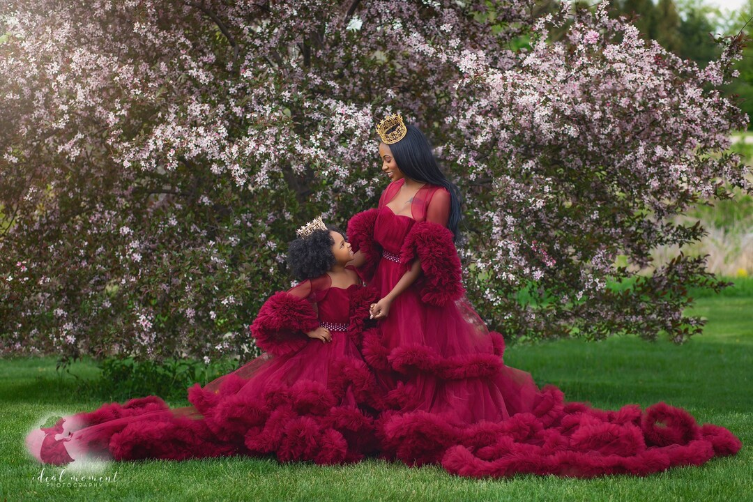 mommy and me burgundy dresses mother daughter matching dress, Puff sleeve dresses, dress for photoshoot, Mommy and me The seamstress will work