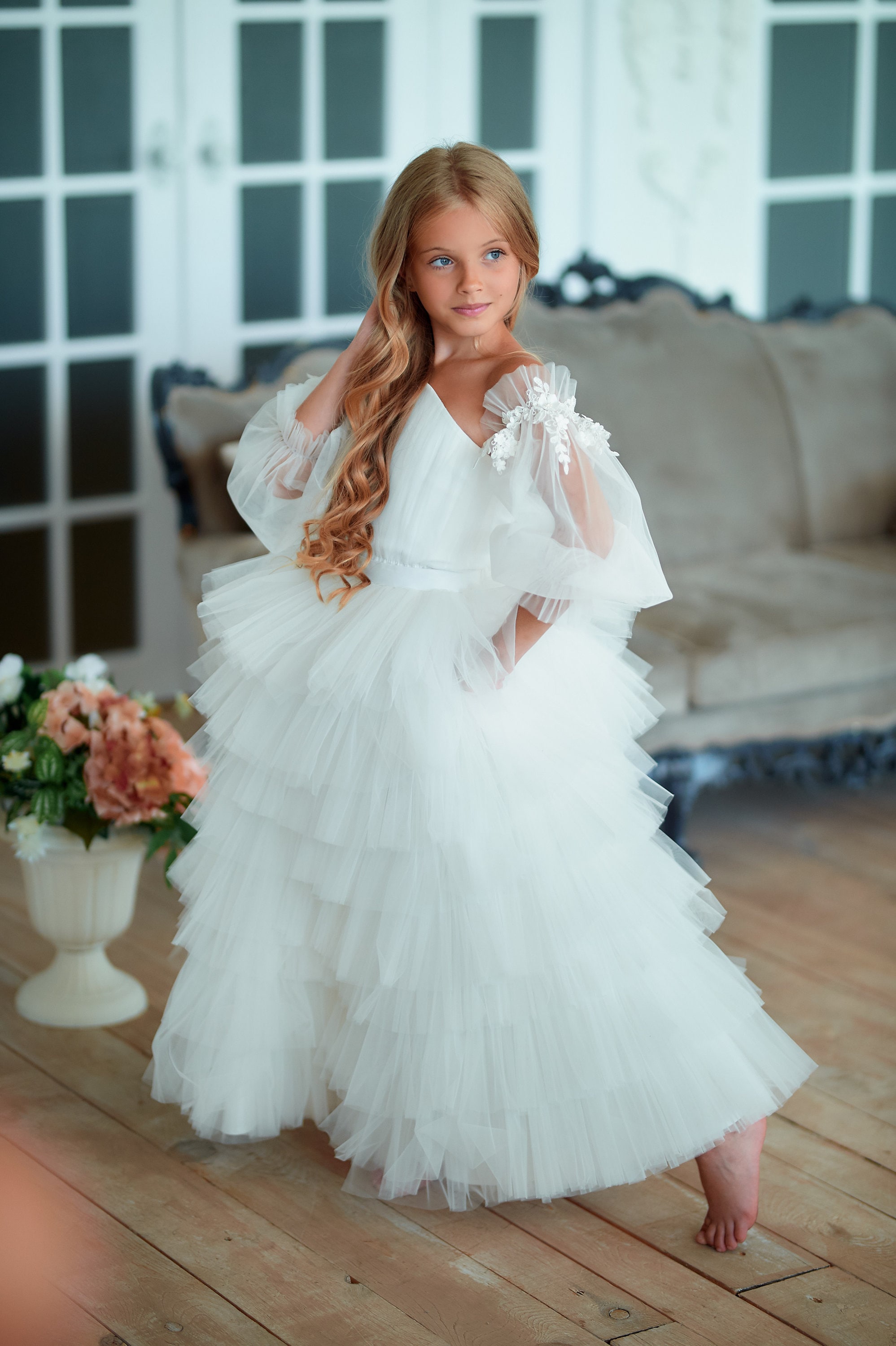 Long Sleeve Cream Colored Flower Girl Dresses Ivory Long Sleeve Dress, Flower Girl Dress With Lace Long Sleeve Cream Colored Flower Girl Dresses Ivory Long Sleeve Dress, Flower Girl Dress With Lace