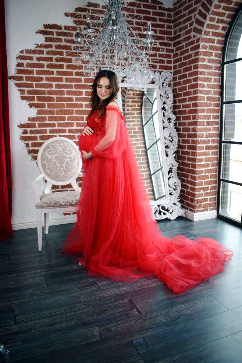 Long Red Maternity Dress Baby Shower Dress Maternity Gown Etsy