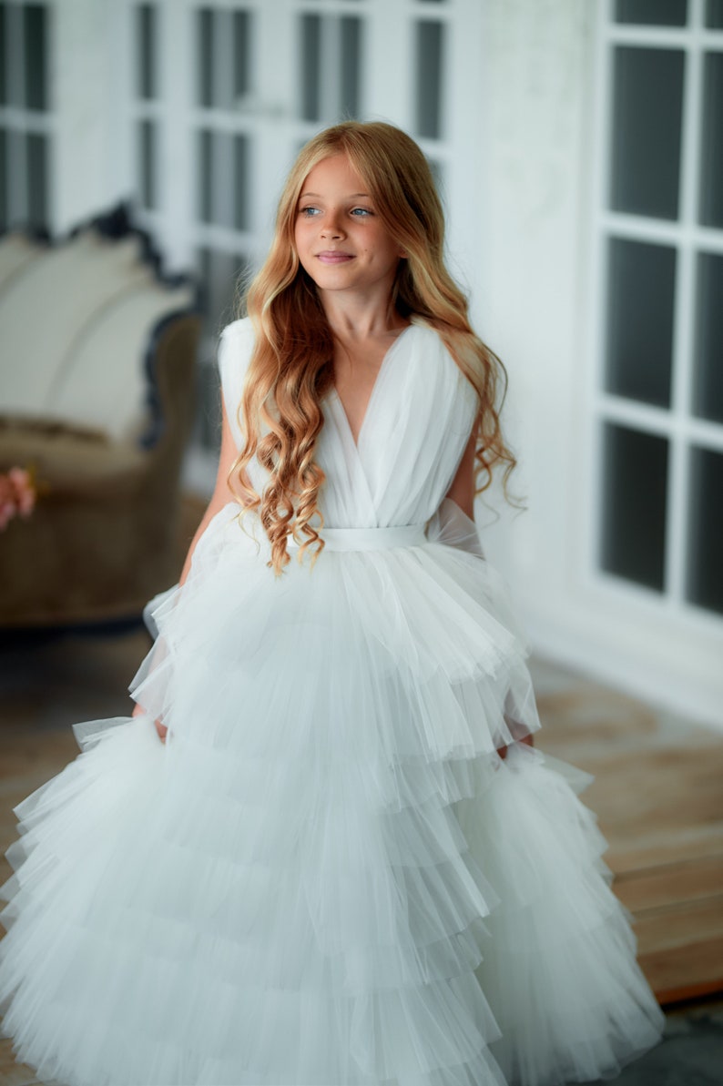 Ivory flower girl dress, White flower girl dress toddler, Tutu dress, Princess dress, Tulle flower girl dress, Pageant dress for photoshoot image 7