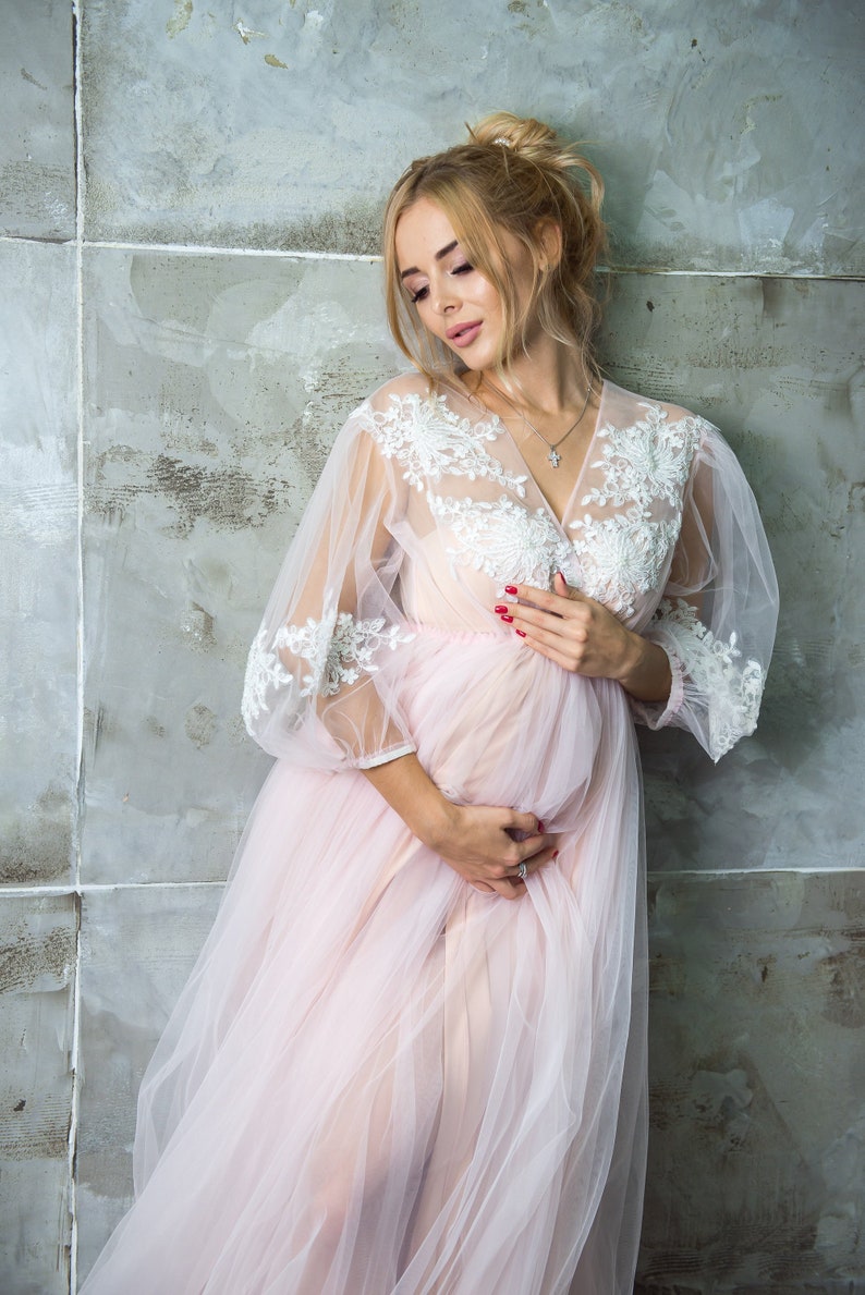 Long light pink maternity dress Dress for Baby shower Dress Etsy