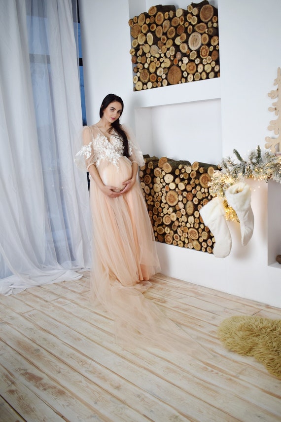Beige zwangerschapsjurk jurk voor babyshower zwangerschapsjurk jurk voor zwangerschapsfotoshoot Etsy Nederland