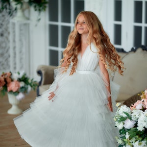 Ivory flower girl dress, White flower girl dress toddler, Tutu dress, Princess dress, Tulle flower girl dress, Pageant dress for photoshoot image 2