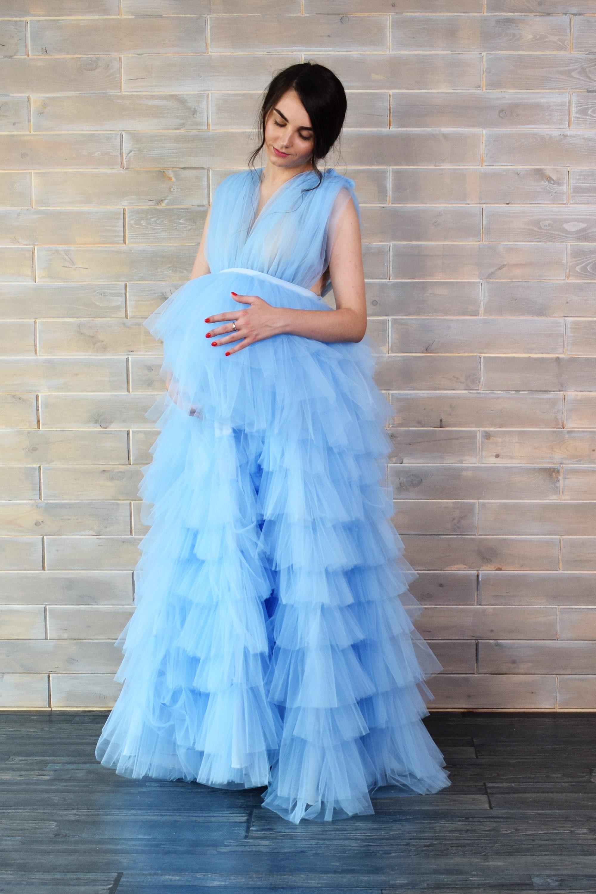 blue maternity dress