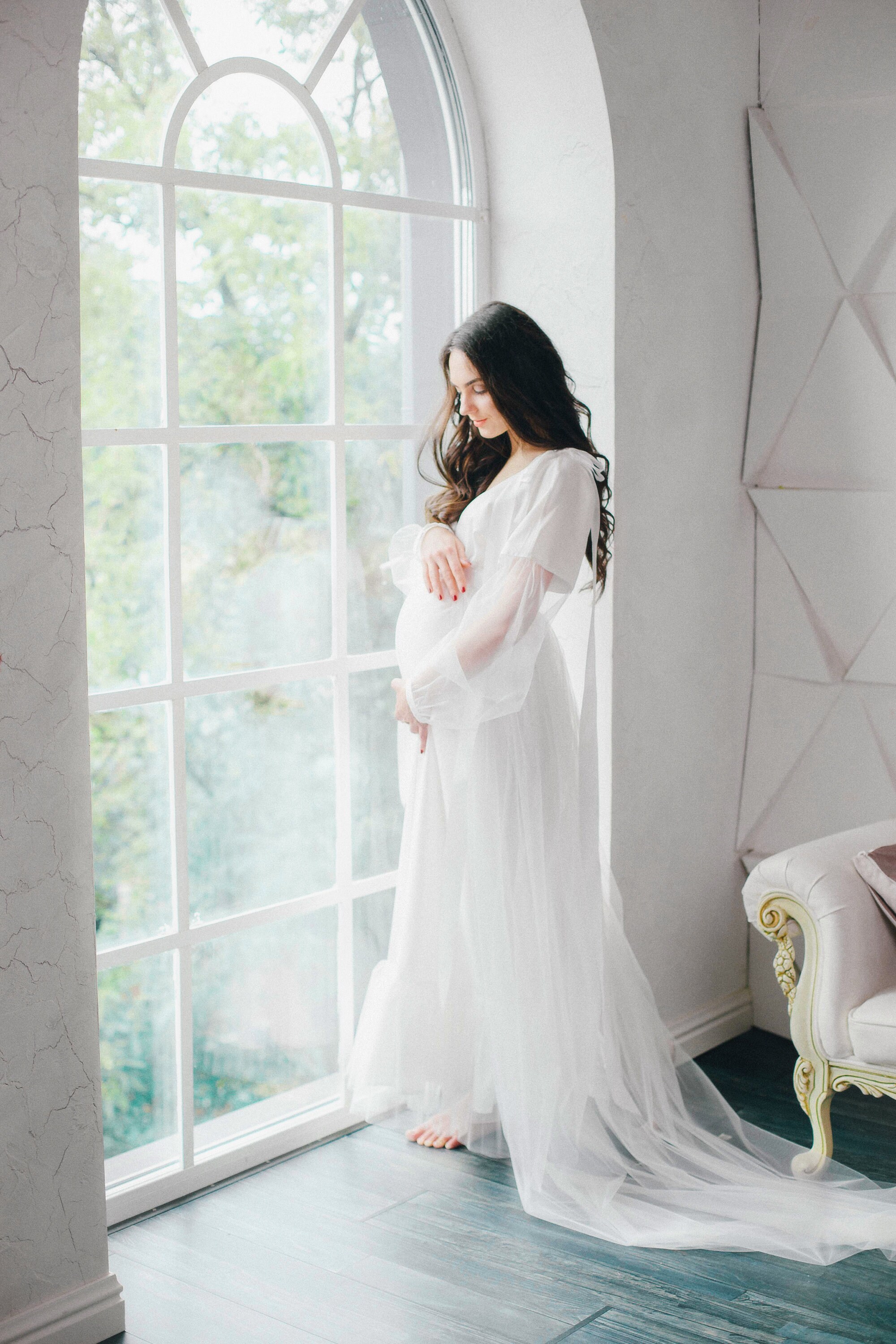 Long white maternity dress for photoshoot Pregnancy dress for Etsy